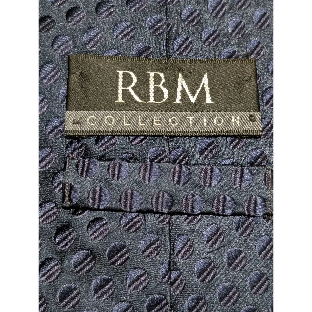 RBM Collection Tie Mens Navy Blue Geometric Silk Classic Woven Jacquard Business